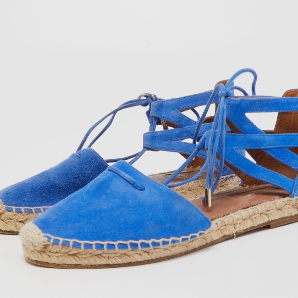 Aquazzura Blue Suede Belgravia Espadrille Flats